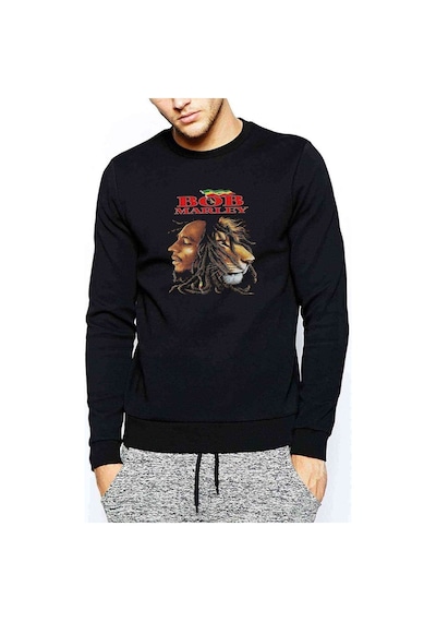 Marley Leon Raggae Metal Rock Muzik Baskılı Siyah Erkek Sweat