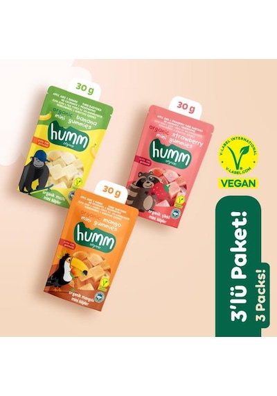 Organik Glutensiz Vegan Muzlu Çilekli Ve Mangolu Mini Küpler Atıştırmalık Paketi - 3 Adet 3 Çeşit 90 G