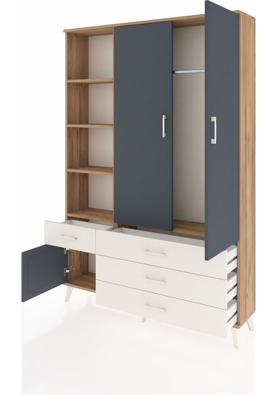 Arges Dolap 5 Raflı 4 Çekmeceli Tek Askılı 132x30x195 Çam-ant... Çam