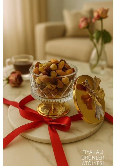 6'lı Ayaklı Gümüş Timeless Cam Magnolia,dondurma Kasesi,kapaklı Reçel Kasesi, Şekerlik, Çerezlik Gold