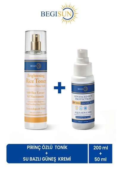 Begısun Pirinç Özlü Tonik 200 Ml + Spf 50+ Su Bazlı Güneş Kremi 50 Ml Cilt Bakım Seti