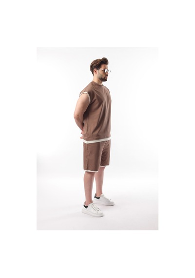 Madmext Vizon Sıfır Kol Erkek Şort T-shirt Takım E7308 Vizon