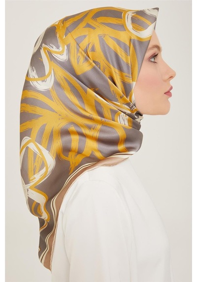 Armine Twill İpek Eşarp Gri, Sarı 9123-38