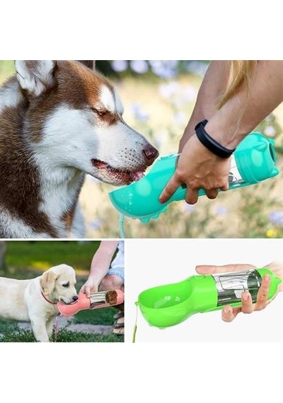 Petinka Kedi Köpek Suluğu Taşınabilir Hazneli Mama Kaplı Kaka Poşetli 300 ML