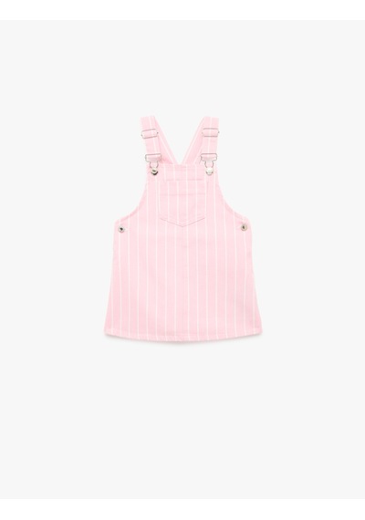 Koton Pamuklu Kare Yaka Askılı Denim Jile Elbise Pınk Strıpe 6smg80001ad Pembe