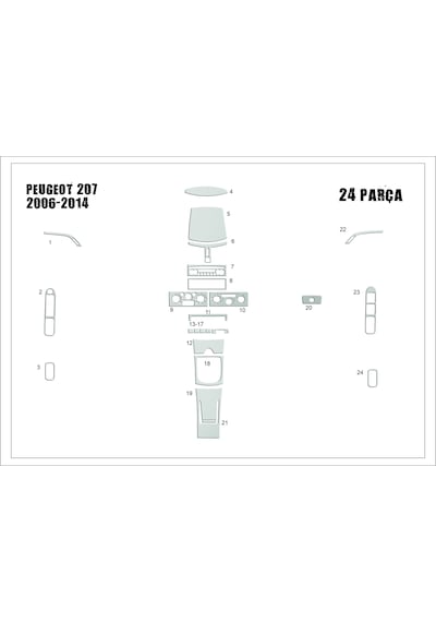 Peugeot 207 Torpido Kaplama 2007 27 Parça Alüminyum