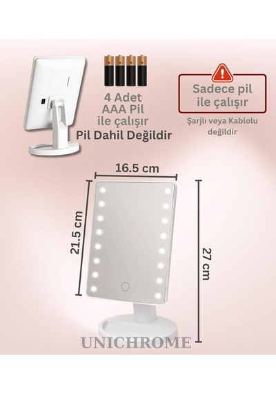 Dokunmatik Led Işıklı Pilli Masa Üstü Makyaj Aynası Makyaj Aynası Ledli Belirtilmemiş