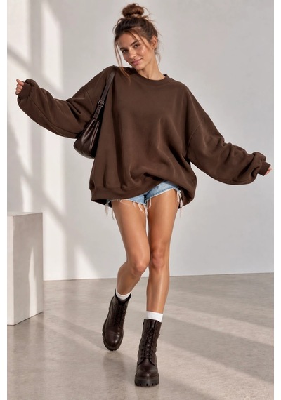 Bb Butik Basic 3 İplik Oversize Salaş Basic Sweatshirt Bisiklet Yaka My3535 Kahverengi Bb Butik Basic 3 İplik Oversize Salaş Basic Sweatshirt Bisiklet Yaka My3535 Kahverengi
