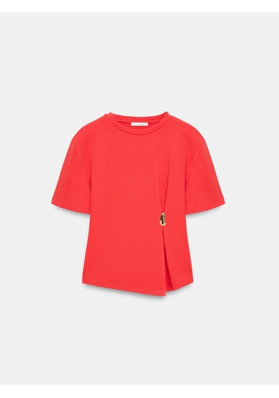 Dilvin 32445 Aksesuar Detaylı Basic T-shirt-kırmızı