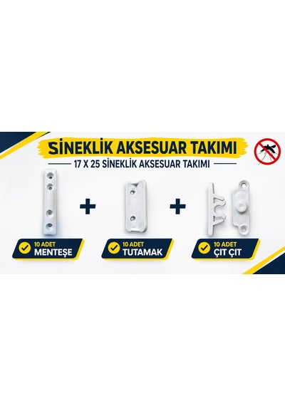 Sineklik Aksesuar Takımı 17x25 Menteşeli Sistem Için 10 Lu Menteşe-çıtçıt-kulplu Menteşeli Set Beyaz