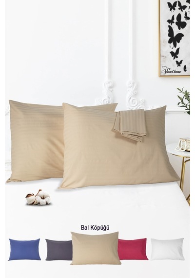 Vionel Home Pamuklu Çizgili Saten Yastık Kılıfı Bal Köpüğü 2'li 50 x 70