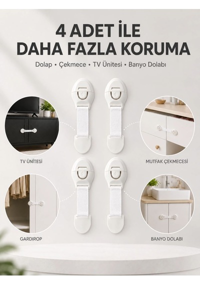 4'lü Çocuk Güvenlik Dolap Ve Çekmece Kilidi Çok Renkli