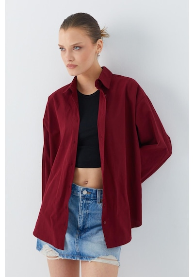 Mixray 4618 Kadın Arkası Robalı Basic Gömlek Bordo