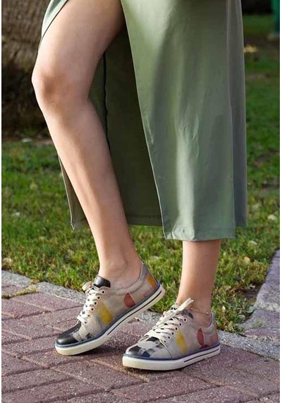 Kadın Vegan Deri Çok Renkli Sneakers - Geometric Shapes Tasarım