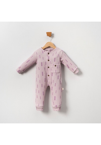 Ürünya Unisex Bebek Çocuk Pamuklu Uzun Kollu Yaka Cepli Tulum Mor