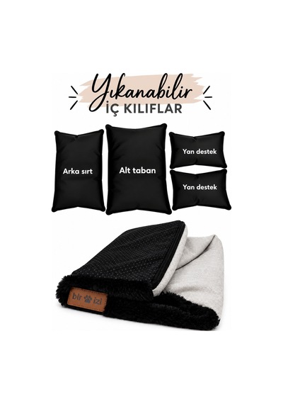 Peluş Fiyonklu Kedi Ve Köpek Koltuğu Tamamen Fermuarlı Çıkarılabilir İç Minder Boncuk Elyaf Kaydırmaz Taban Kedi Ve Köpek Yatağı Siyah Peluş Beyaz 1715024220