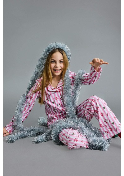 Defacto Hello Kitty Yılbaşı Temalı Pijama Takımı Uzun Kollu Üst Uzun Alt Kız Çocuk G6458A825WN