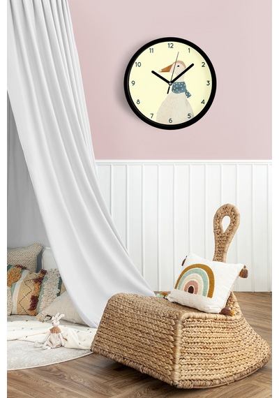 Sevimli Fularlı Kaz / Ördek Çocuk Odası Modern Duvar Saati - 30cm - Önü Camlı Siyah Kasa-jh0271 Siyah
