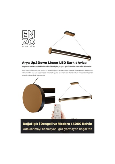 Arya 3'lü Bronz Lineer Sarkıt Avize - Kumandalı Dim Edilebilir - Aşağı & Yukarı Işık Doğal Işık