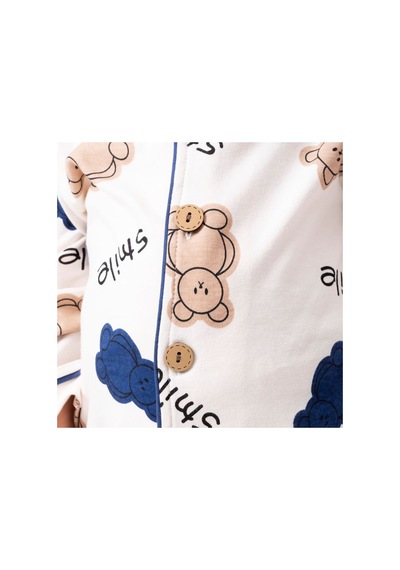 Bebegen Unisex Ekru Kahve Laci Biyeli Smile Yazılı Ayıcık Desenli Kruvaze Yaka Pijama Takımı Çok Renkli Bebegen Unisex Ekru Kahve Laci Biyeli Smile Yazılı Ayıcık Desenli Kruvaze Yaka Pijama Takımı Çok Renkli