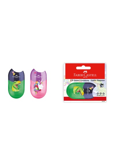 Faber Castell Unicorn & Dino Apple Çift Hazneli Kalemtraş - 6 Adet Tarı