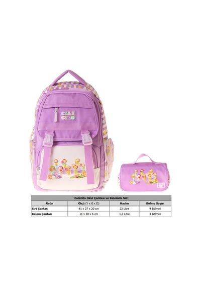 Calacilo Flowers Kız Çocuk Flowers Baskılı Okul Sırt Çantası Ve Kalemlik Seti - Setcc-c4071c Lila