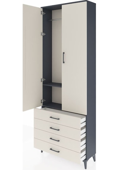 Arges Dolap 2 Raflı 4 Çekmeceli Tek Askılı 88x30x243 Antrasit... Antrasit