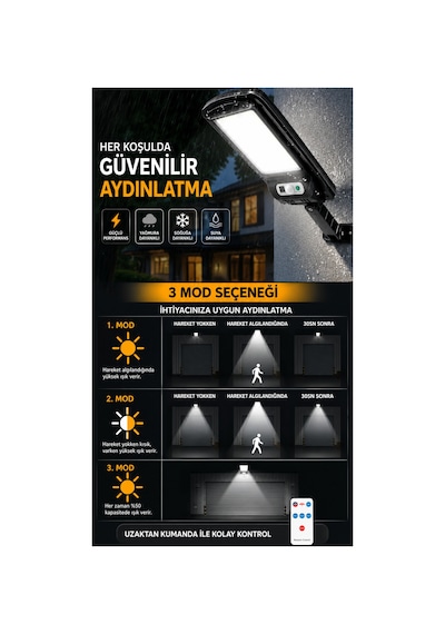 Hareket Sensörlü Solar Duvar Lambası 6 Cob Led 3 Modlu Uzaktan Kumandalı Bahçe Dış Mekan Aydınlatma