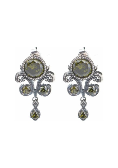 925 Ayar Gümüş Peridot Taşlı Sallantılı Antik Küpe