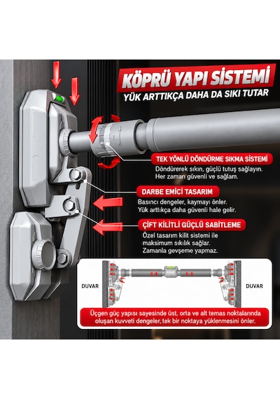 800 Kg Vidasız Barfiks Demiri 96-140 Cm Ayarlanabilir Koridor Barfiksi Duvar Korumalı