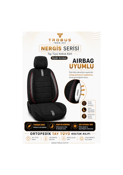 Hyundai Getz 2002-2009 Uyumlu Nergis Siyah Kırmızı Ortopedik Tay Tüyü Koltuk Kılıfı