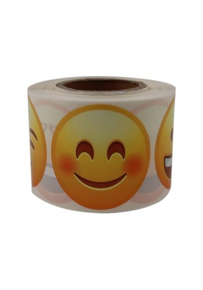 Emoji Etiketi 9 Farklı Emoji Surat 50mm Çap Ruloda 500 Adet Kendinden Yapışkanlı Rulo Etiket, Pp Opak, Gülen Surat Diğer