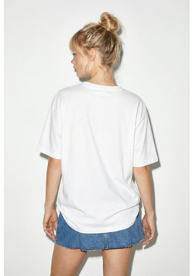 Shade Kadın Köpek Nakışlı Taş İşlemeli Relaxed Fit Pamuk T-shirt 1077 60286067 - Beyaz L
