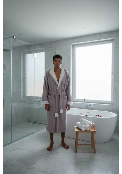 Kapüşonlu , Püsküllü , Yumuşak Dokulu , Unisex , Müslin Kumaş Banyo Ve Plaj Bornozu - Gül Kurusu - S / M Gül Kurusu