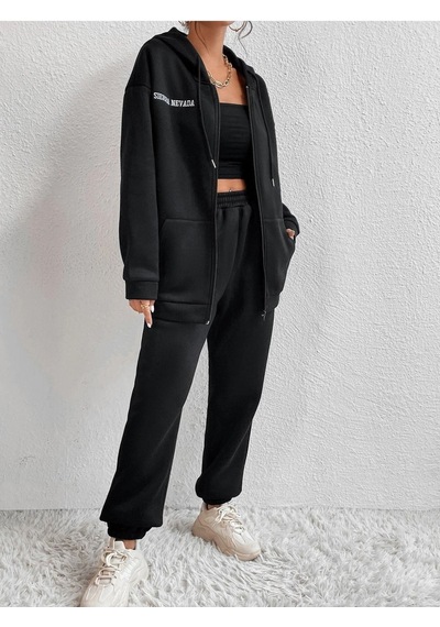 Unisex Hırka Eşofman Altı Jogger- Siyah Alt Üst Kombin Takım Baskılı Oversize Kapüşonlu Siyah Unisex Hırka Eşofman Altı Jogger- Siyah Alt Üst Kombin Takım Baskılı Oversize Kapüşonlu Siyah