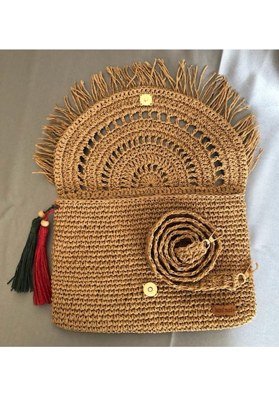 Kağıt İp Clutch Çanta Bej - Açık Kahverengi