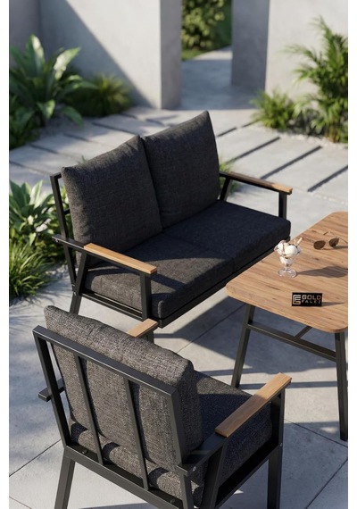 Bahçe Balkon Oturma Grubu 4 Lü Set Orta Sehpa Masa Koltuk Koltuk Minderli Balkon Teras Cafe Mobilya