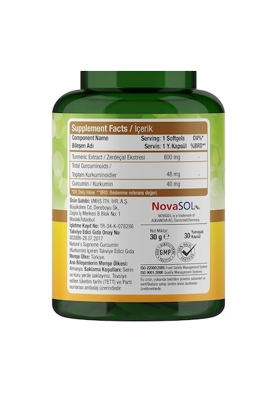 Natures Supreme Curcumin 30 Yumuşak Kapsül Aromasiz