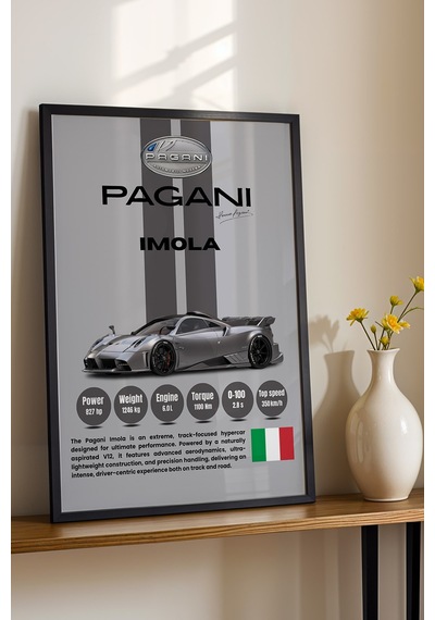Pagani Imola Premium Araba Tablosu - V12 Teknik Özellikli İtalyan Otomobil Duvar Dekoru Siyah