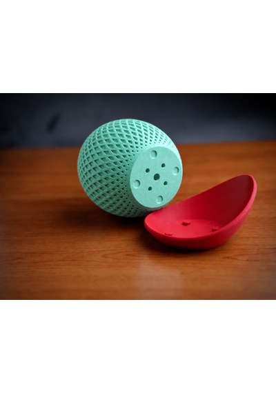 3d Baskı Küre Saksı - Kafes Dokulu İki Parçalı Dekoratif Saksı - Mint-kırmızı 29351453