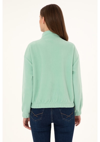 U.S. Polo Assn. Kadın Su Yeşili Dik Yaka Fermuarlı Polar Sweatshirt 50297401-VR048