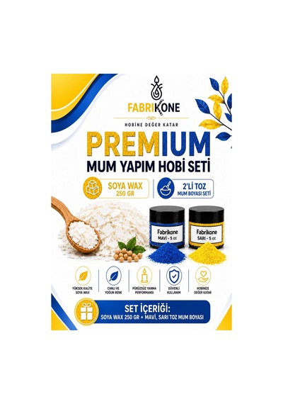 Premium Mum Yapım Hobi Seti - Soya Wax 250 Gr - 2'li Toz Mum Boyası Seti - Mavi, Sarı Bkfabsw2502msr Karışık