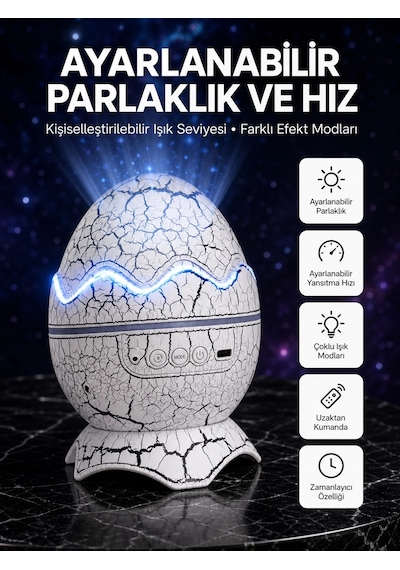 Dinozor Yumurtası Tasarımlı Projektörlü Gece Lambası Çok Renkli 02435763