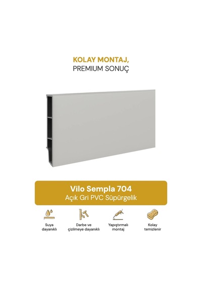 Vilo Sempla 704 Açık Gri Pvc Süpürgelik 240cm Kolay Montaj - Suya Ve Çizilmeye Dayanıklı