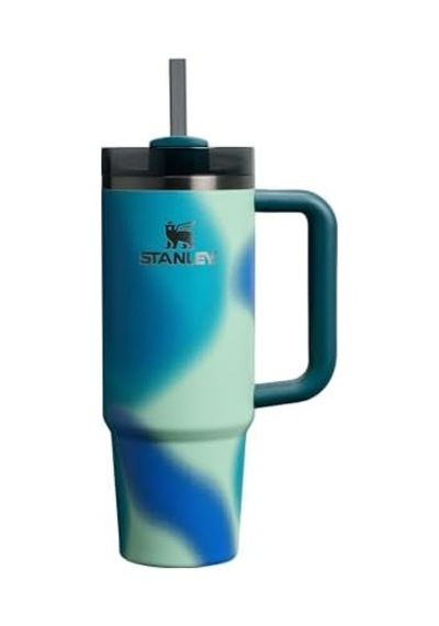 Pipetli Termos Bardak, 0.89 Litre, Turkuaz Desenli Coastal Teal Açık Beyaz