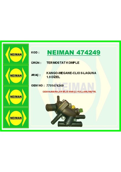 Bescher Termostat Komple Kango-megane-clio 2-laguna 1.9 Dizel Neıman 474249 7701474249