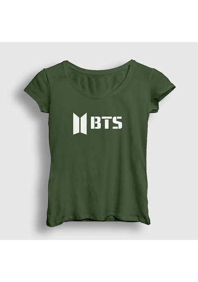 Presmono Kadın Logo Bts T-shirt Haki
