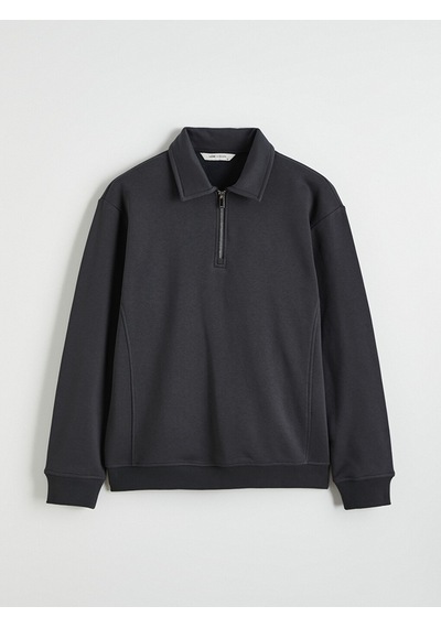 Lcw Vision Antrasit Fermuar Kapamalı Polo Yaka Erkek Sweatshirt