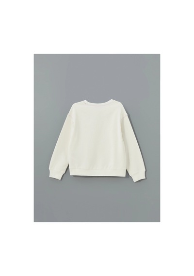 LC Waikiki Bisiklet Yaka Baskılı Kız Çocuk Sweatshirt Ecru