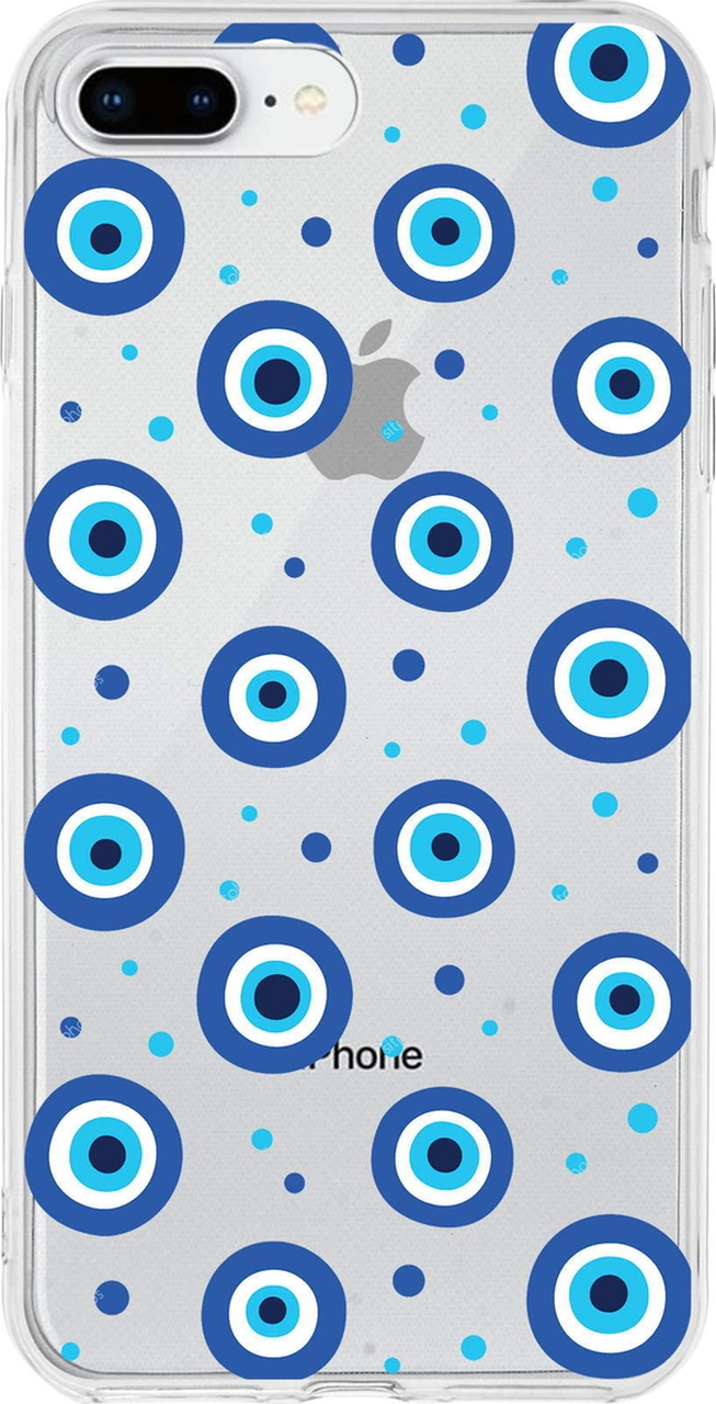Apple Uyumlu iPhone 7 Plus İle 1mm Slim Fit Nazar Boncuğu 1 Baskılı Şeffaf Kılıf